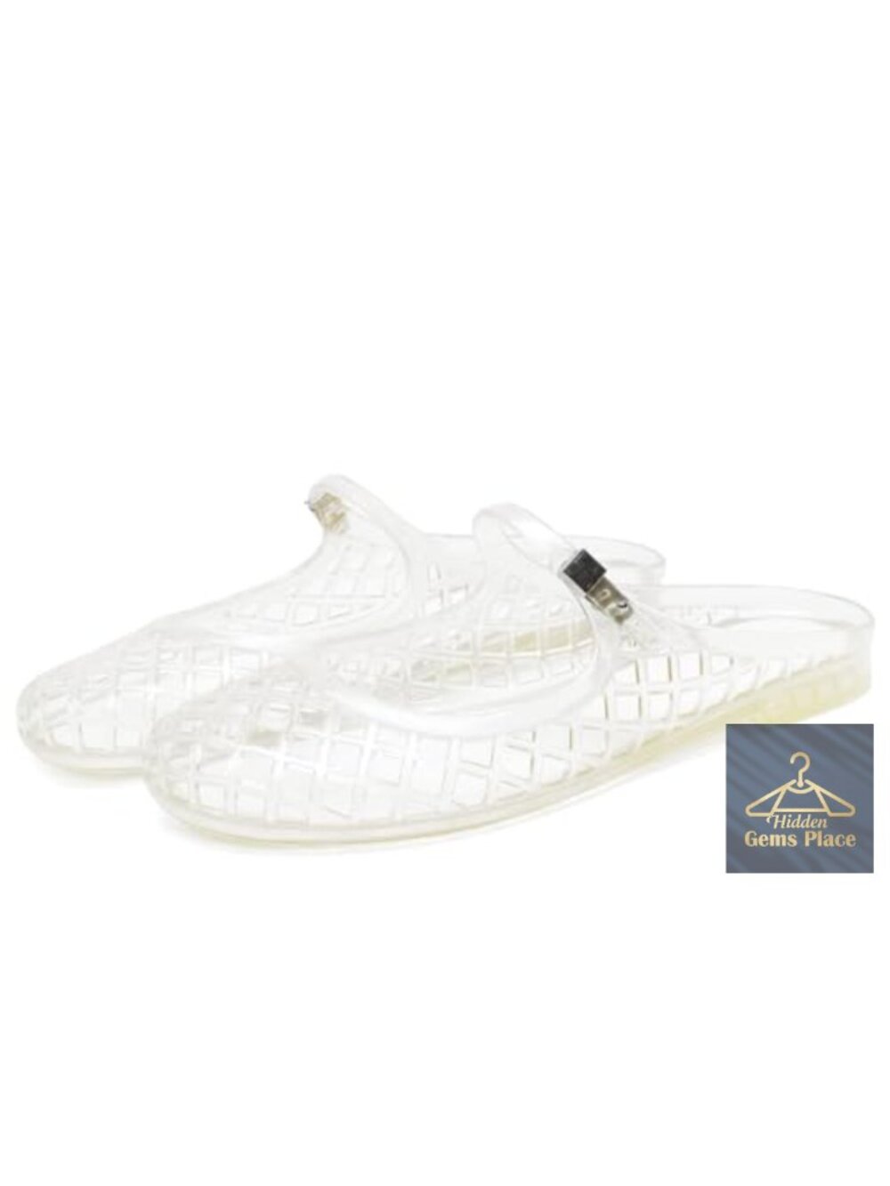 Women's Clear Jelly Slide Sandals Slip On Closed Round Toe Mesh Hollow Flat